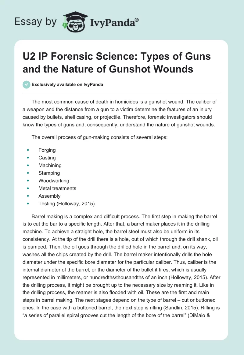 U2 IP Forensic Science: Types of Guns and the Nature of Gunshot Wounds. Page 1