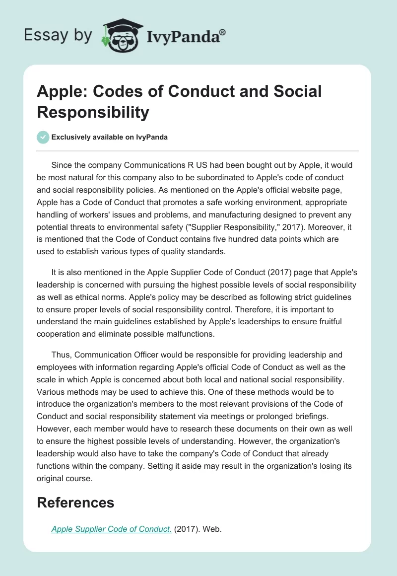 Apple: Codes of Conduct and Social Responsibility. Page 1