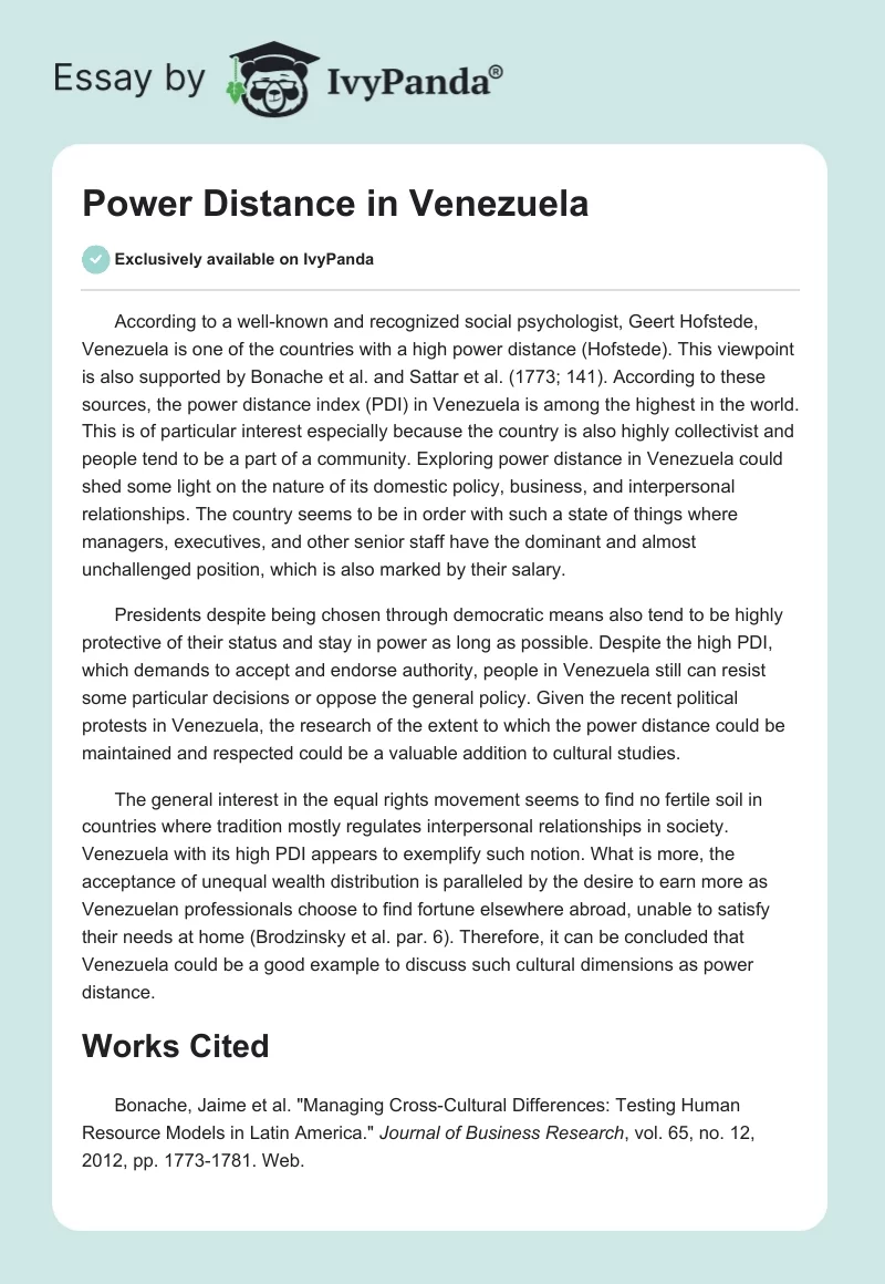 Power Distance in Venezuela. Page 1