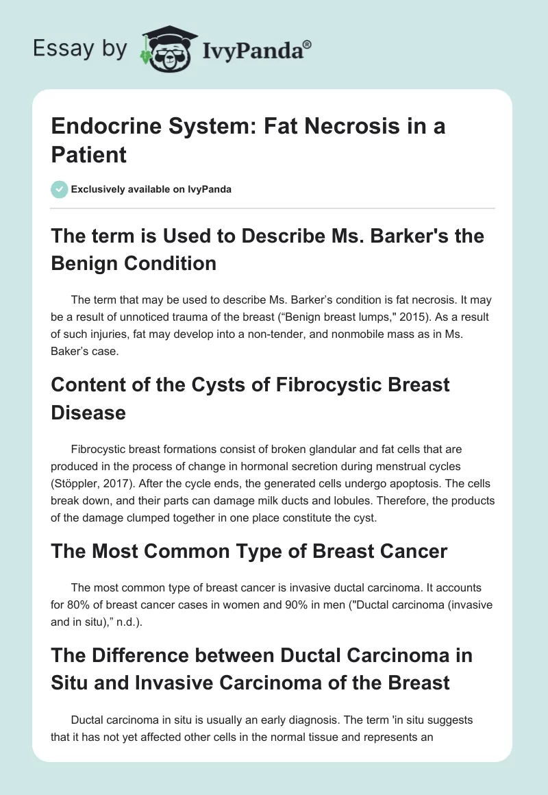 Endocrine System: Fat Necrosis in a Patient. Page 1