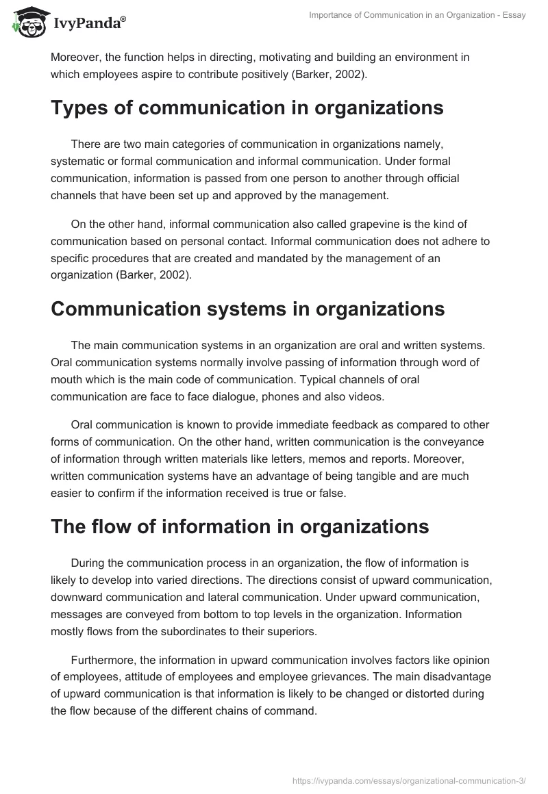 Importance of Communication in an Organization - Essay. Page 2