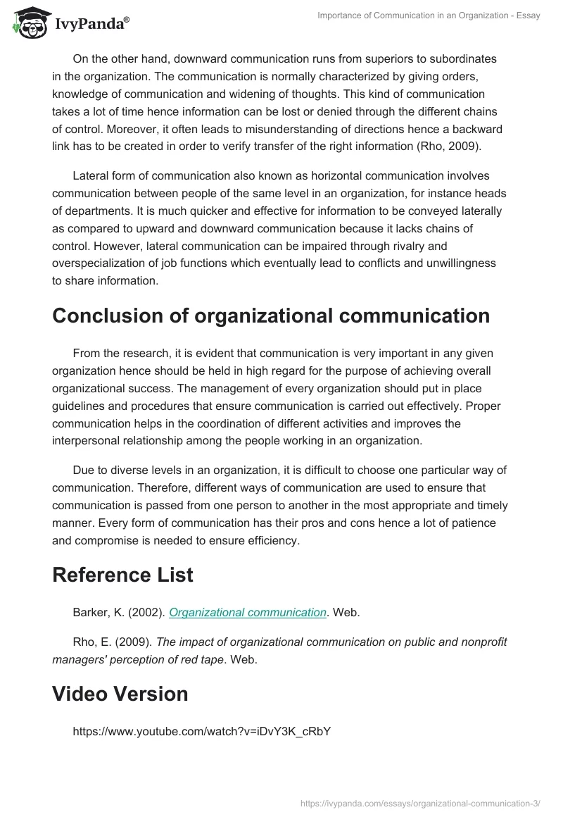 Importance of Communication in an Organization - Essay. Page 3