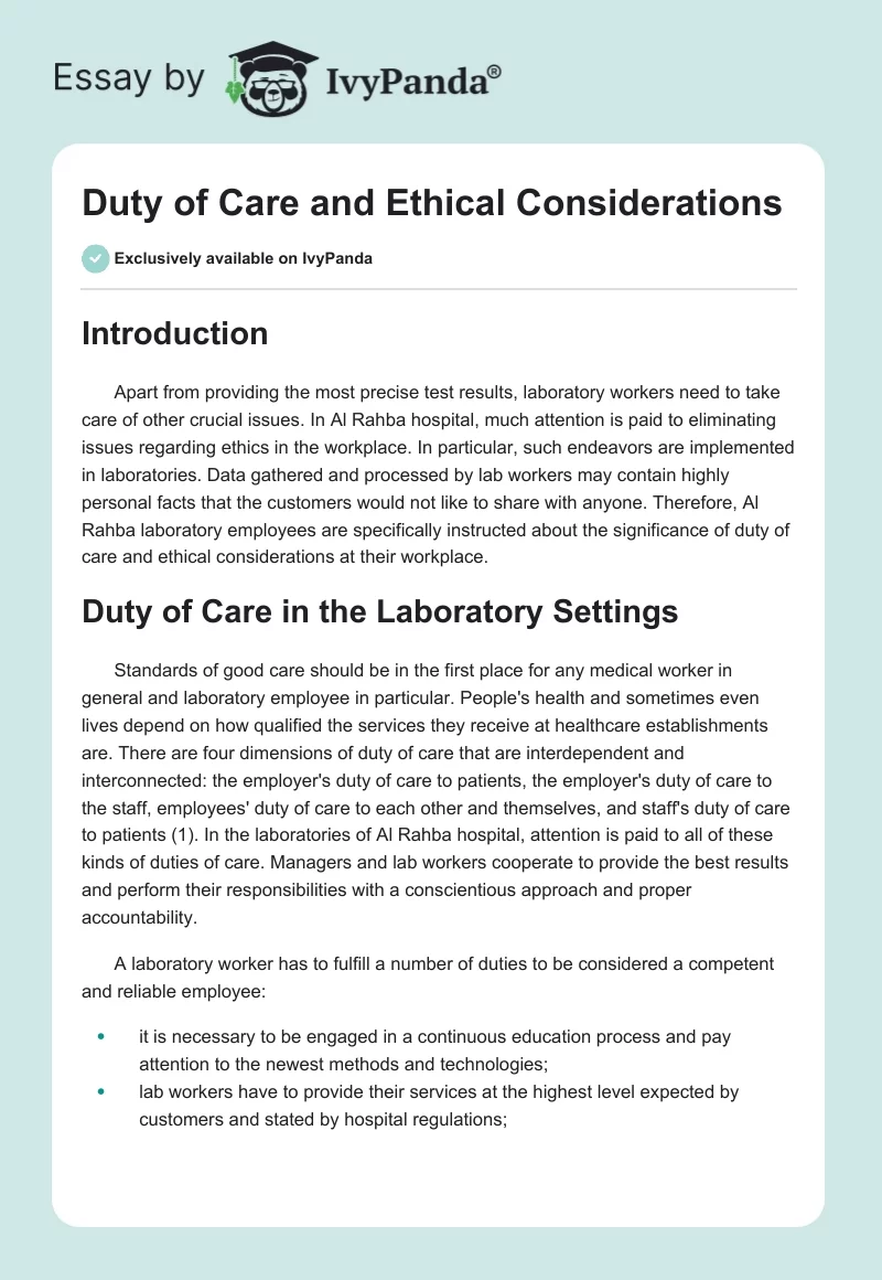Duty of Care and Ethical Considerations. Page 1