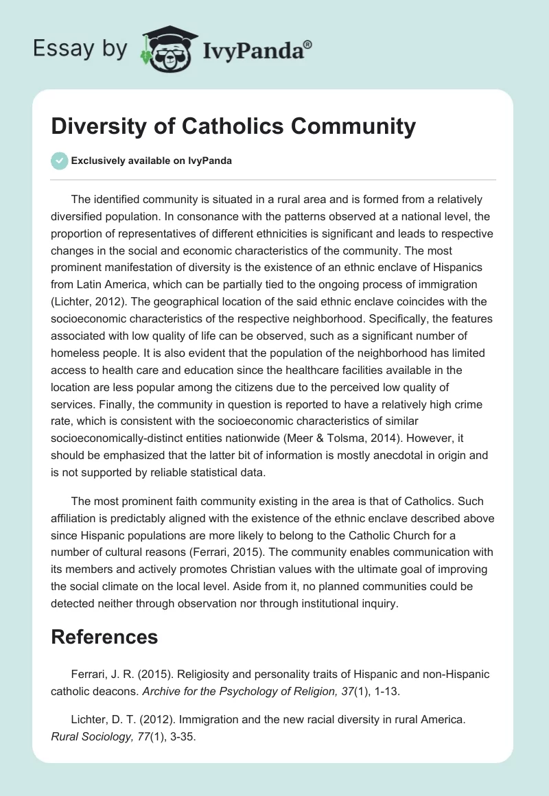 Diversity of Catholics Community. Page 1