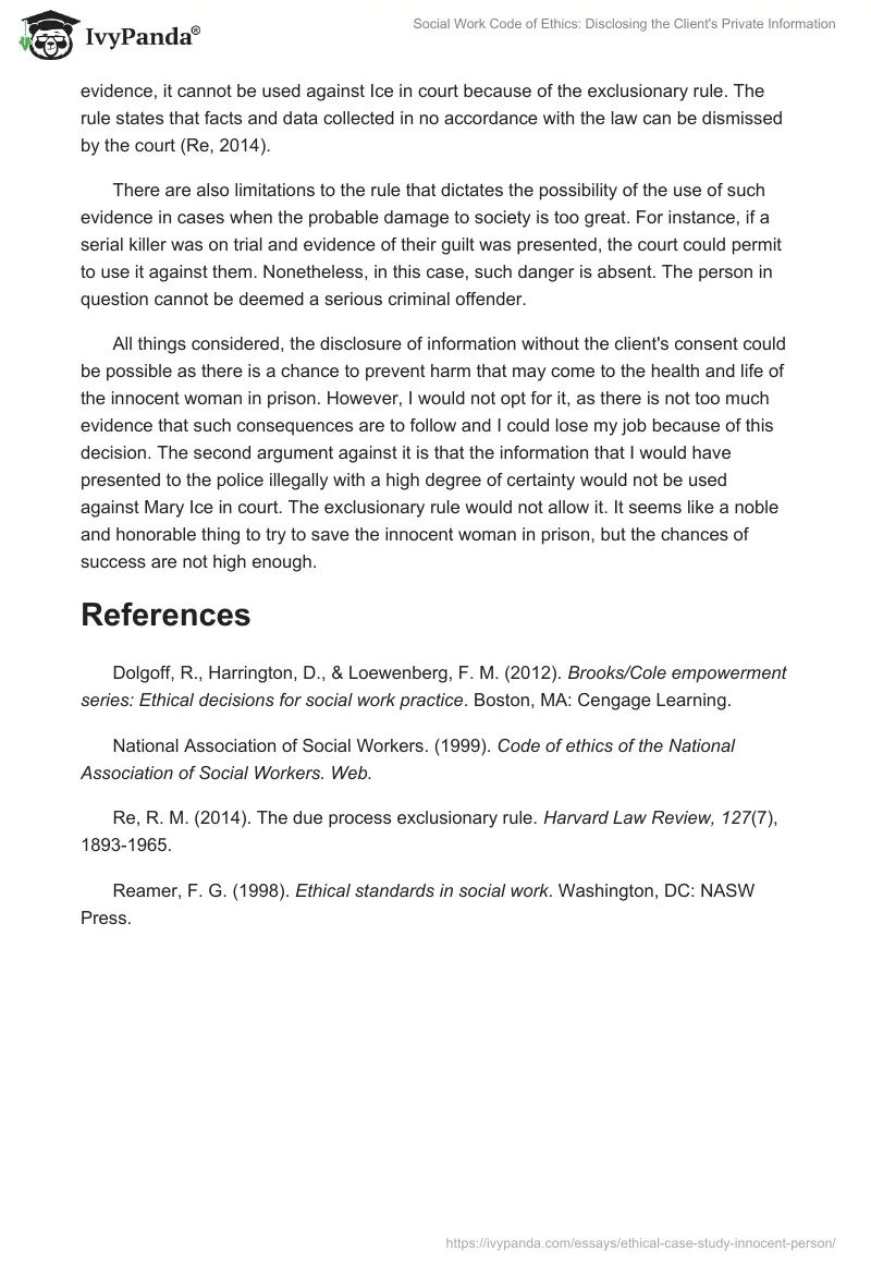 Social Work Code of Ethics: Disclosing the Client's Private Information. Page 2
