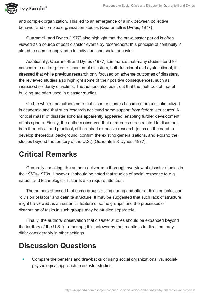 Response to Social Crisis and Disaster' by Quarantelli and Dynes. Page 2