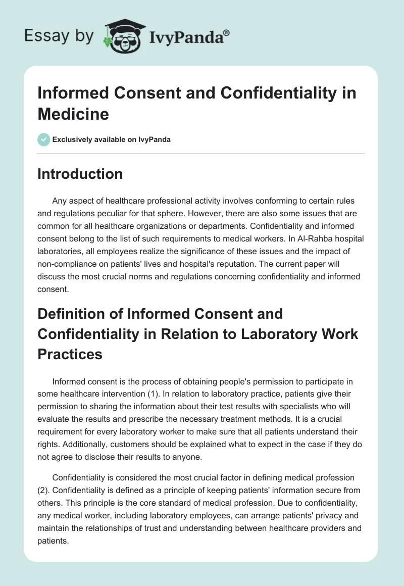 Informed Consent and Confidentiality in Medicine. Page 1