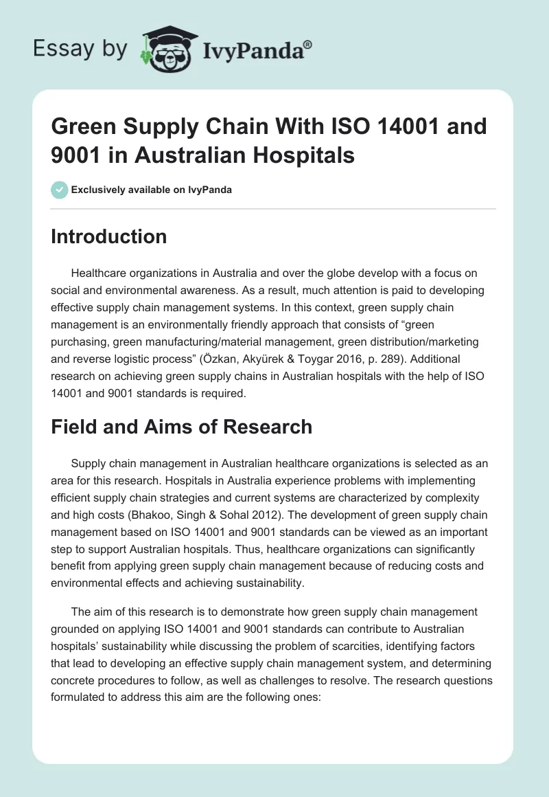 Green Supply Chain With ISO 14001 and 9001 in Australian Hospitals. Page 1