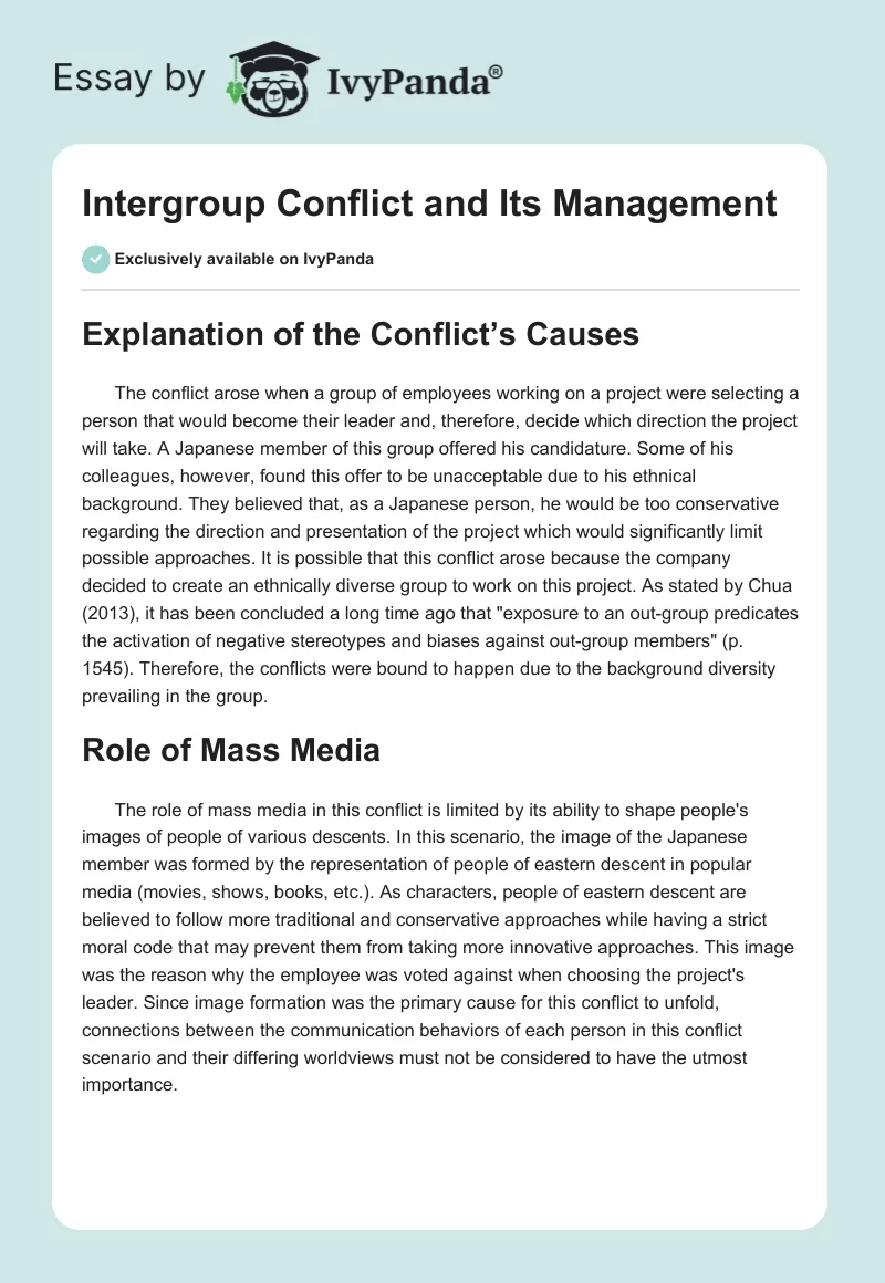 Intergroup Conflict and Its Management. Page 1