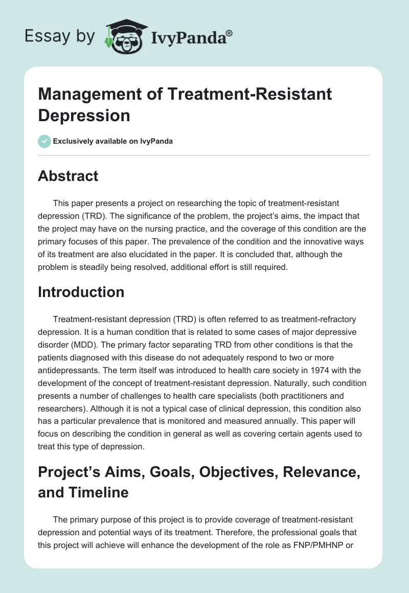 Management of Treatment-Resistant Depression. Page 1