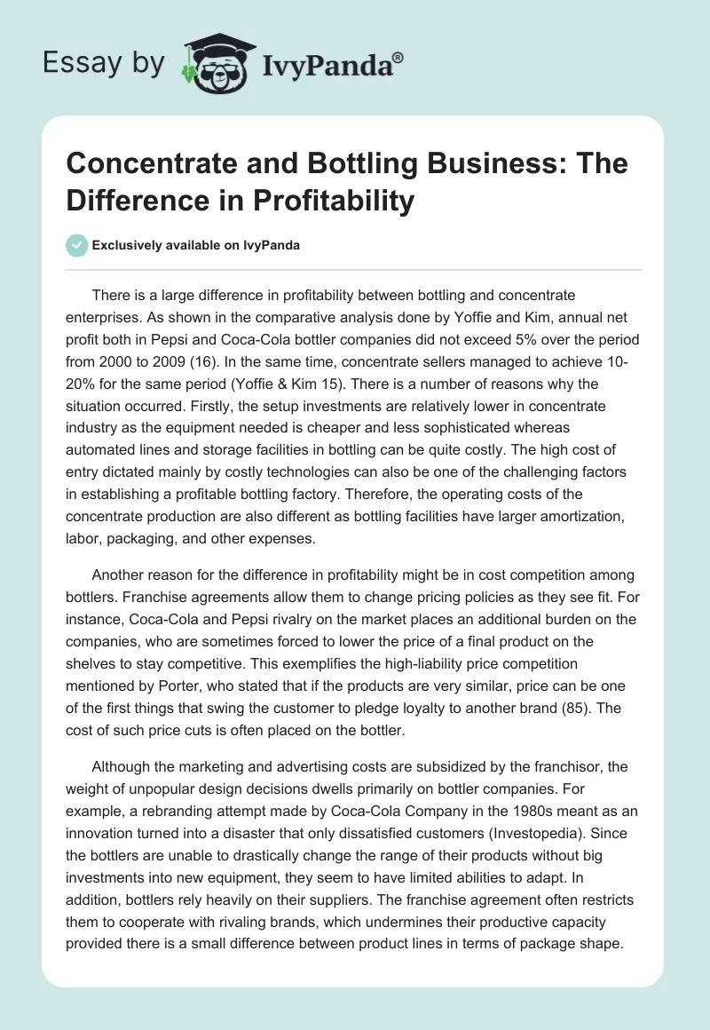 Concentrate and Bottling Business: The Difference in Profitability. Page 1