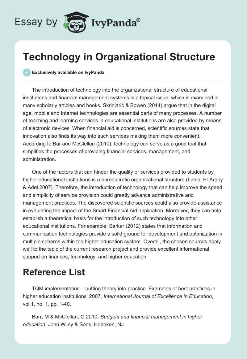 Technology in Organizational Structure. Page 1