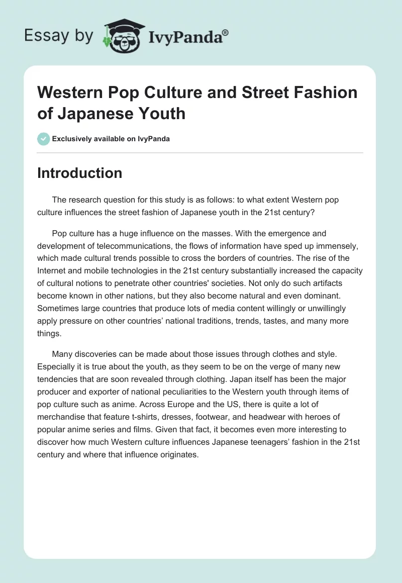 Western Pop Culture and Street Fashion of Japanese Youth. Page 1