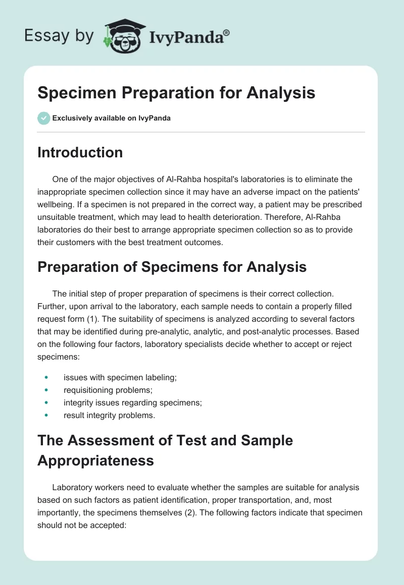 Specimen Preparation for Analysis. Page 1