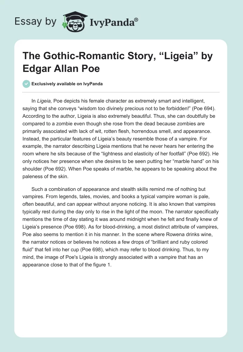 The Gothic-Romantic Story, “Ligeia” by Edgar Allan Poe. Page 1