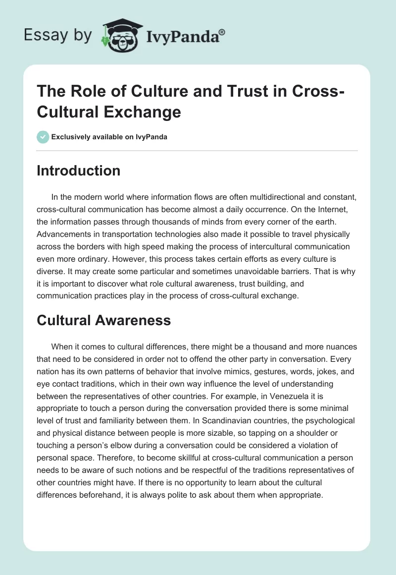 The Role of Culture and Trust in Cross-Cultural Exchange. Page 1