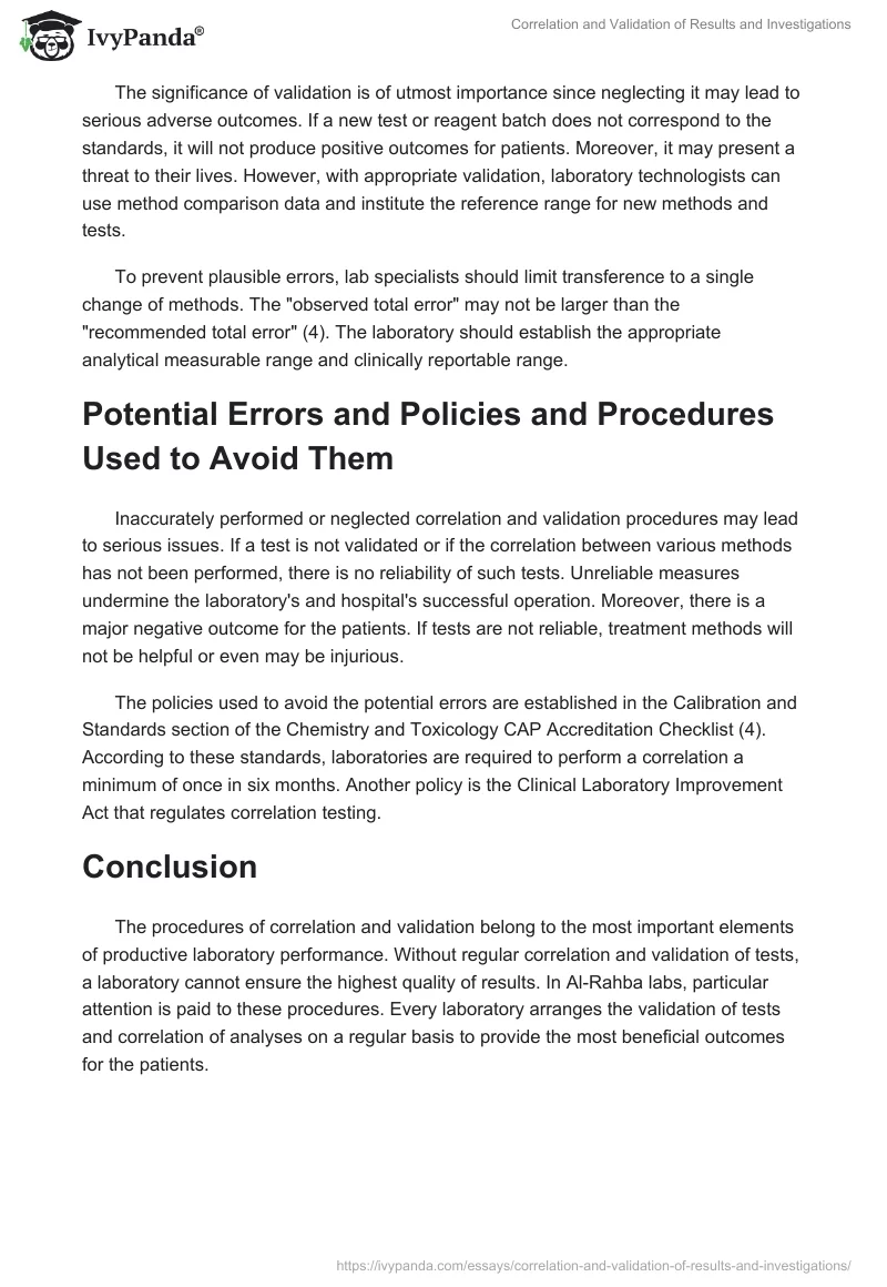 Correlation and Validation of Results and Investigations. Page 3