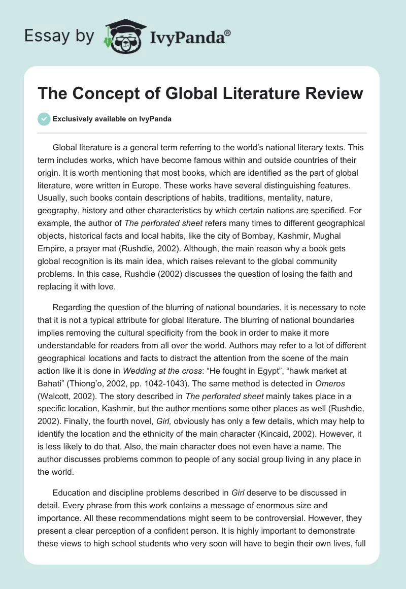 The Concept of Global Literature Review. Page 1
