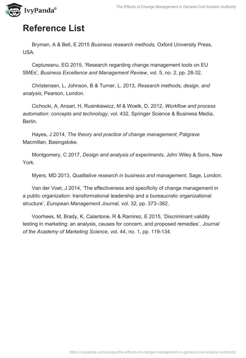 The Effects of Change Management in General Civil Aviation Authority. Page 5