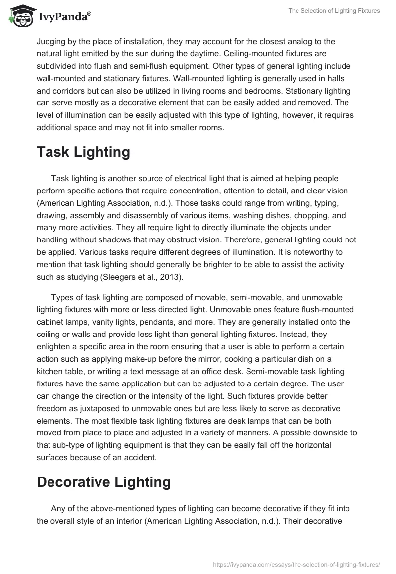 The Selection of Lighting Fixtures. Page 2