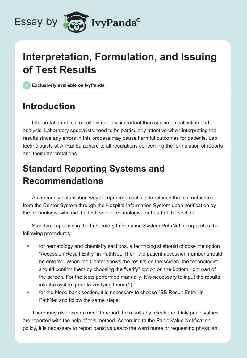 Interpretation, Formulation, and Issuing of Test Results. Page 1
