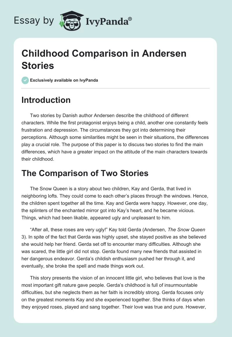 Childhood Comparison in Andersen Stories. Page 1