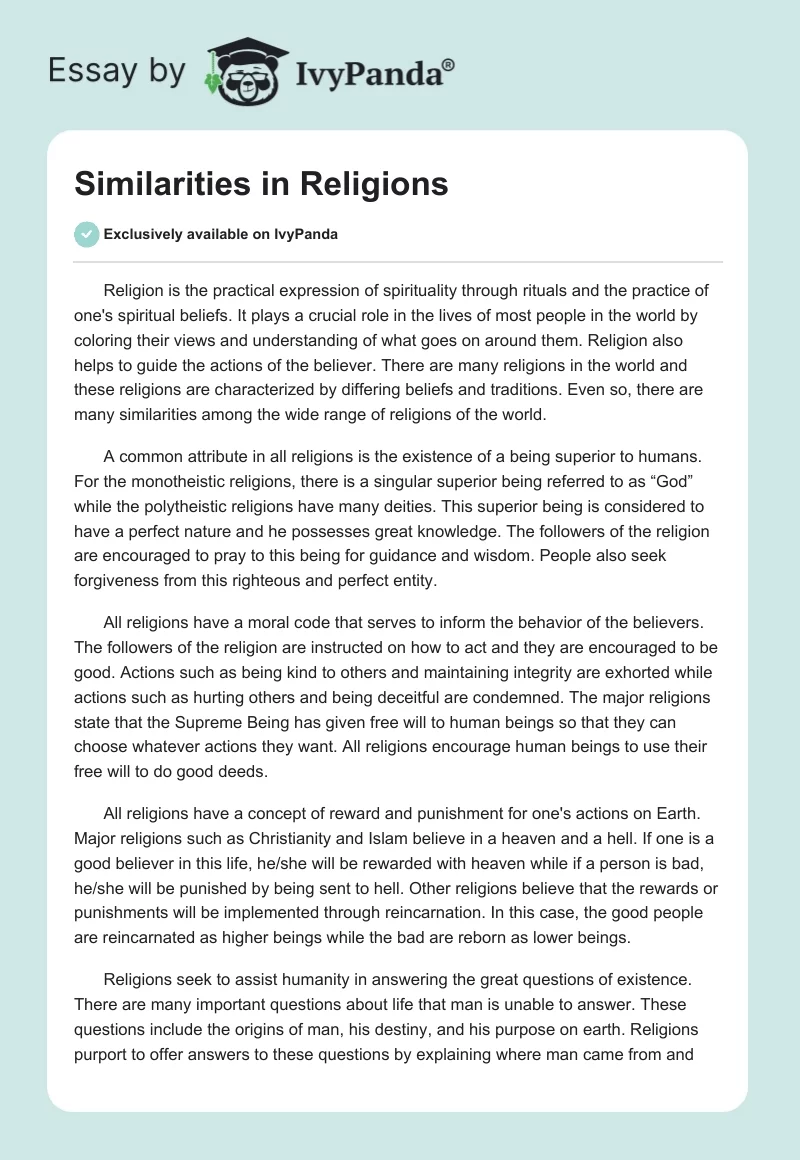 Similarities in Religions. Page 1