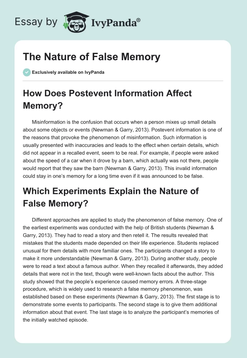 The Nature of False Memory. Page 1