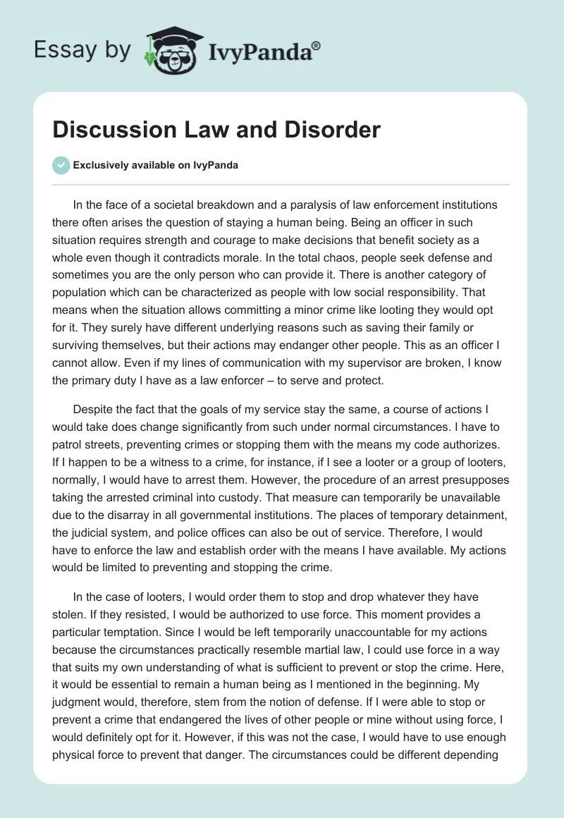 Discussion Law and Disorder. Page 1