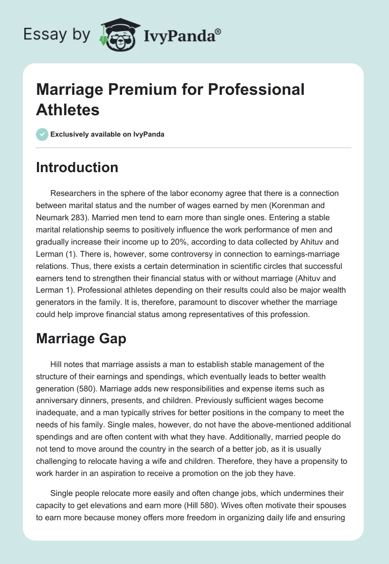 Marriage Premium for Professional Athletes. Page 1