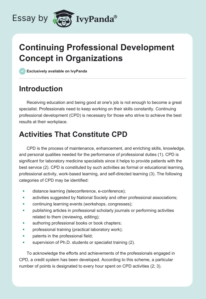 Continuing Professional Development Concept in Organizations. Page 1