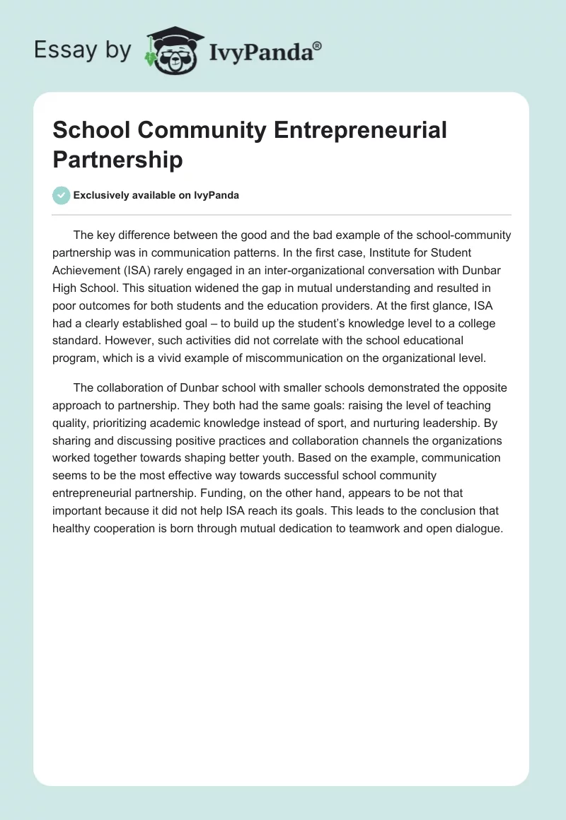 School Community Entrepreneurial Partnership. Page 1