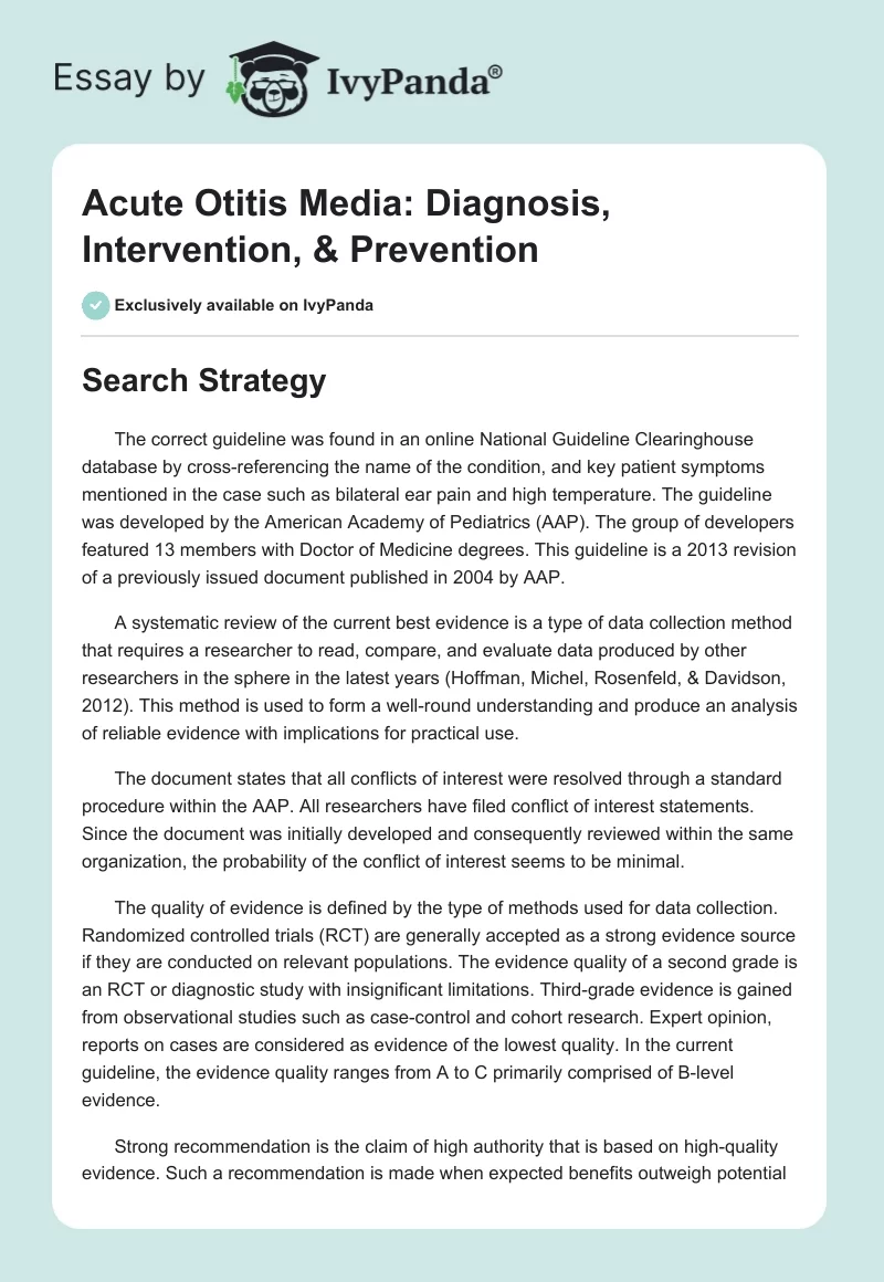 Acute Otitis Media: Diagnosis, Intervention, & Prevention. Page 1