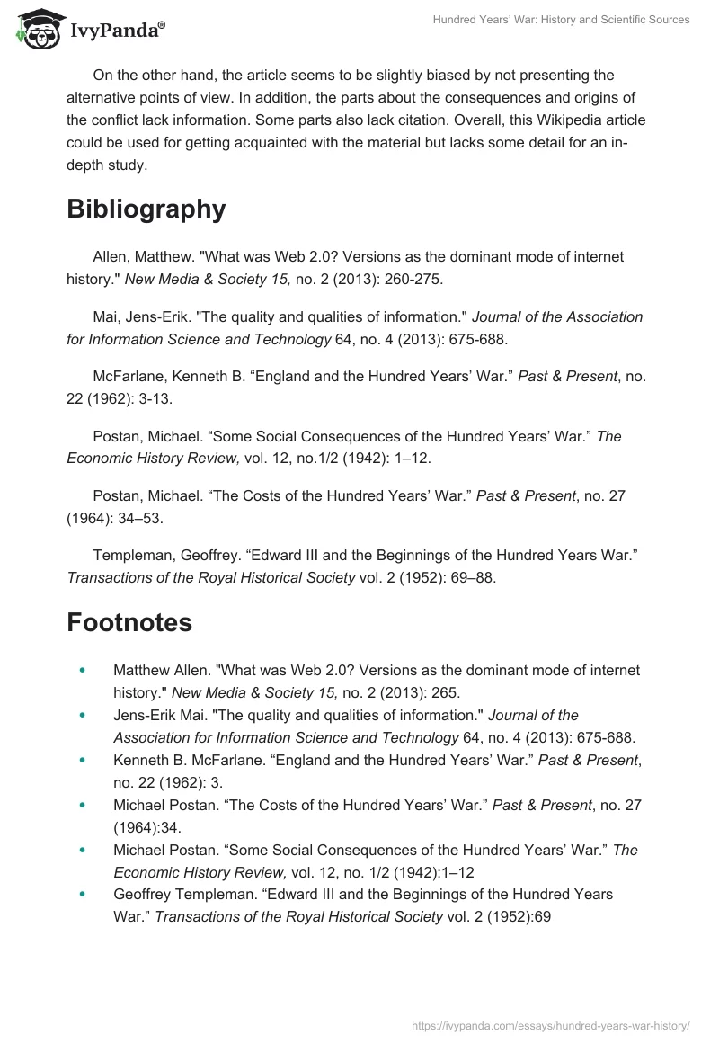 Hundred Years’ War: History and Scientific Sources. Page 3