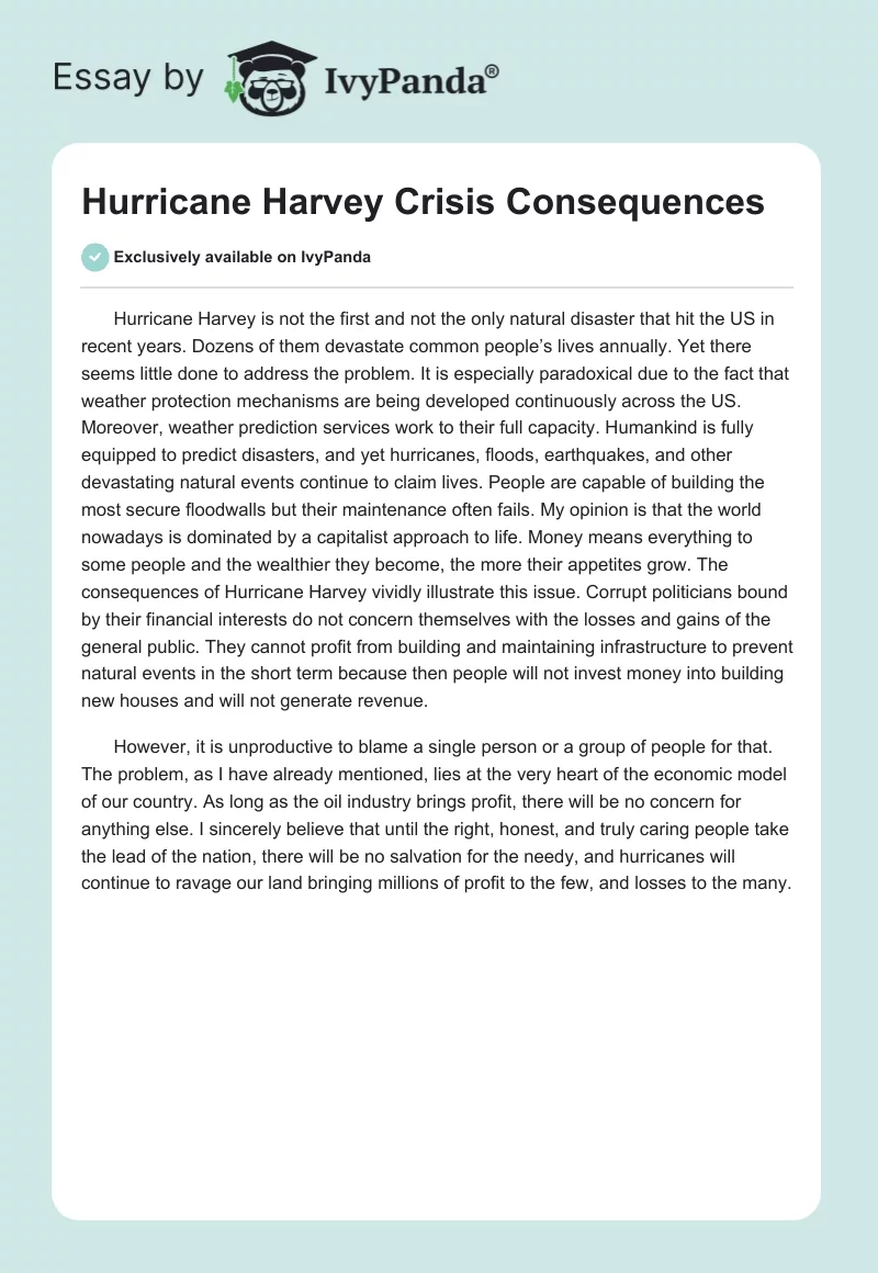 Hurricane Harvey Crisis Consequences. Page 1