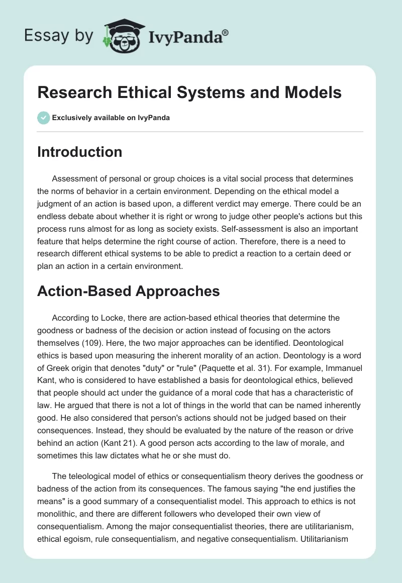 Research Ethical Systems and Models. Page 1