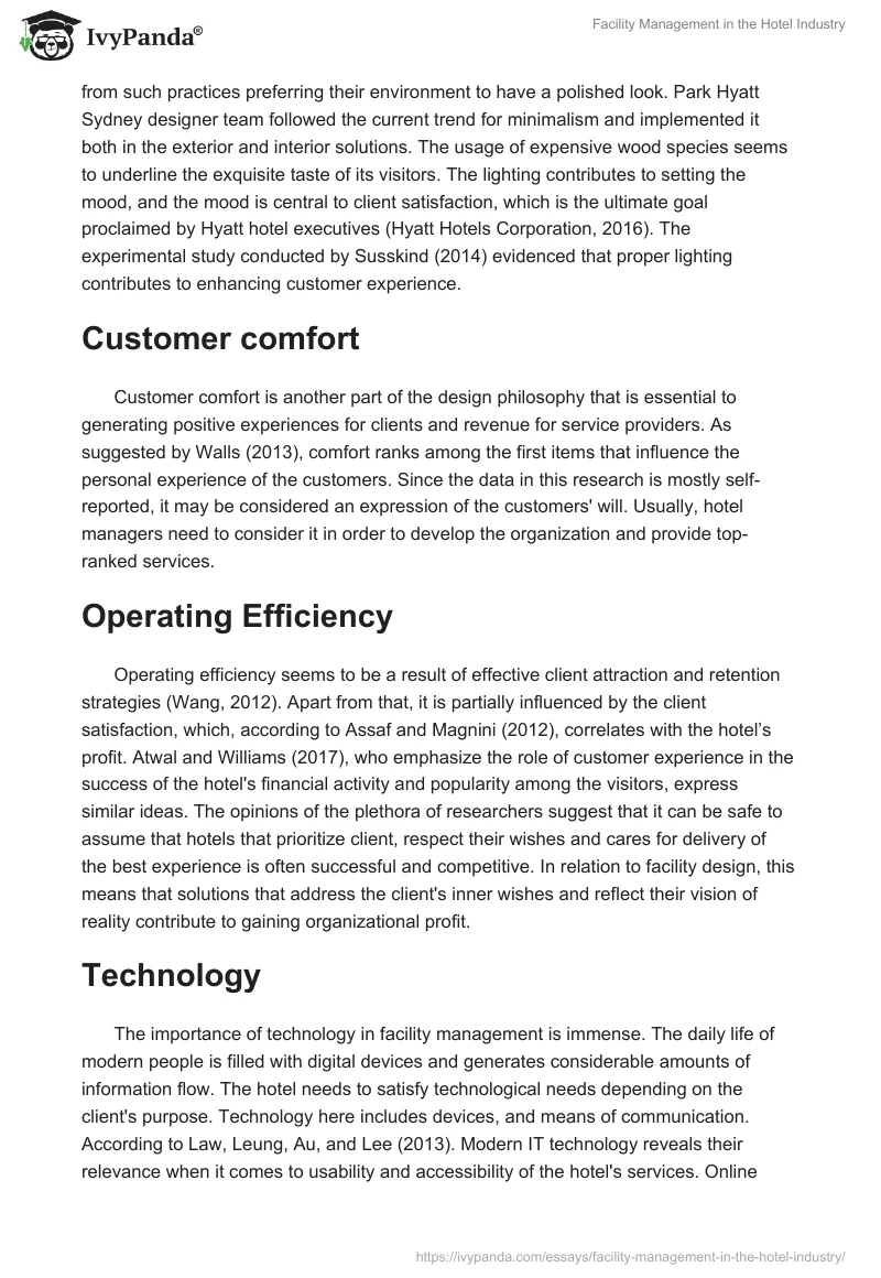 Facility Management in the Hotel Industry. Page 5