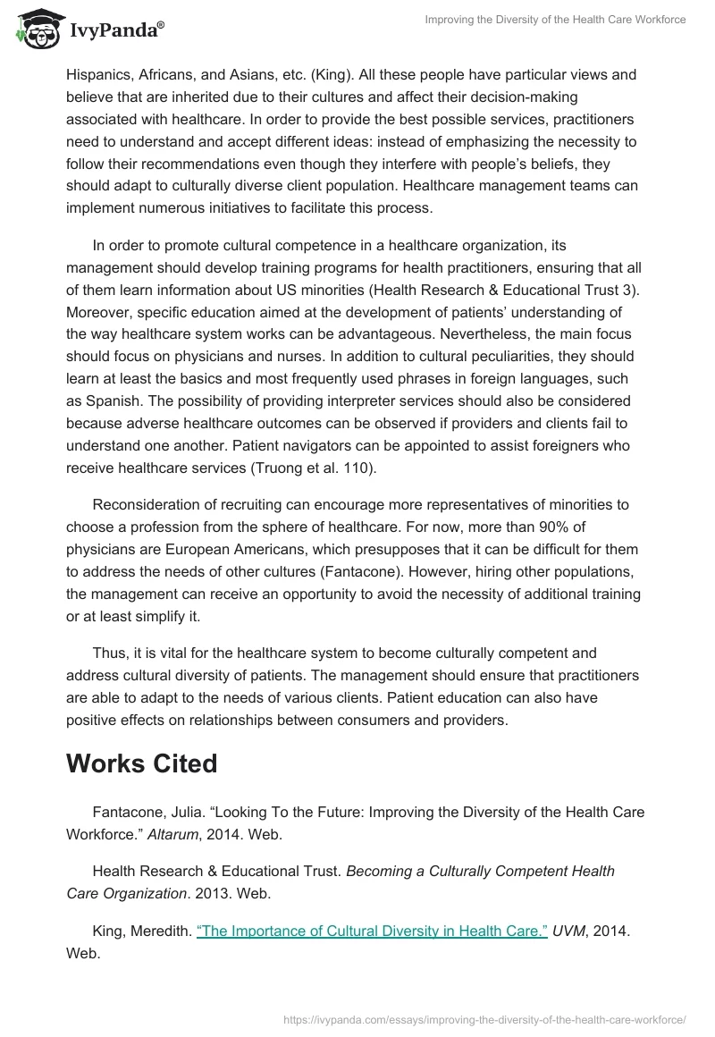 Improving the Diversity of the Health Care Workforce. Page 2