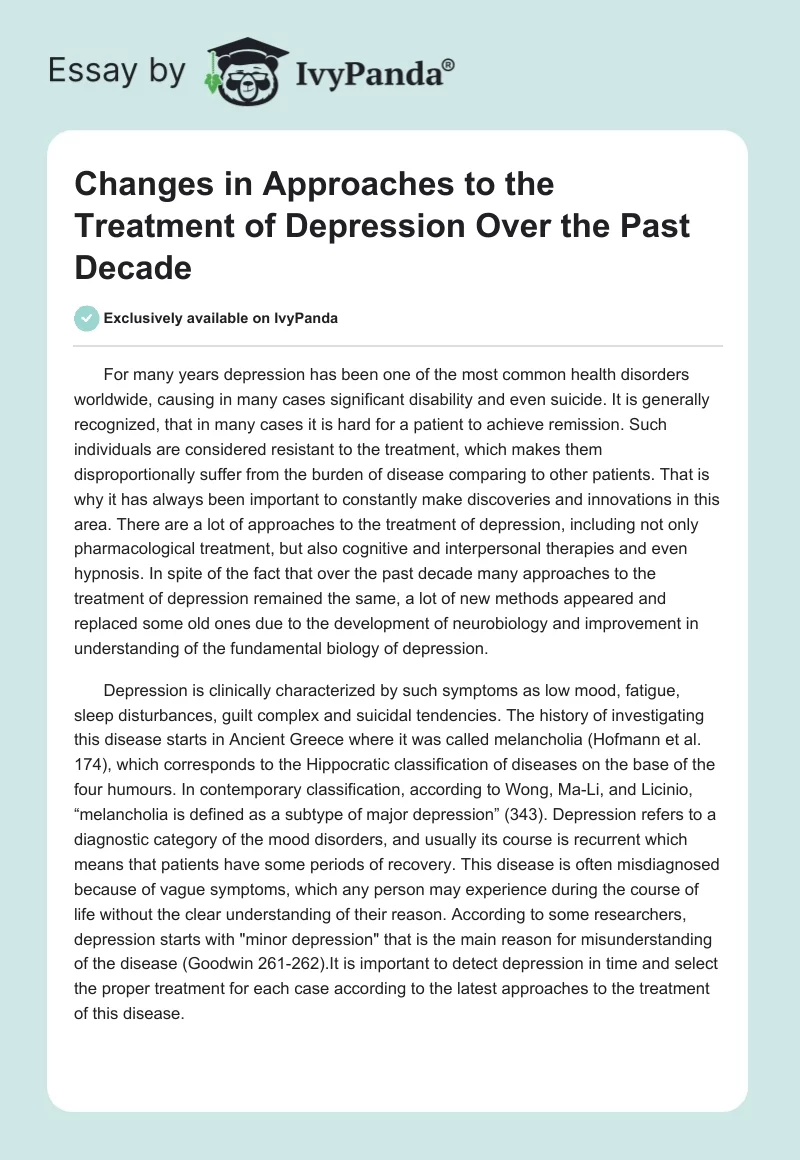 Changes in Approaches to the Treatment of Depression Over the Past Decade. Page 1
