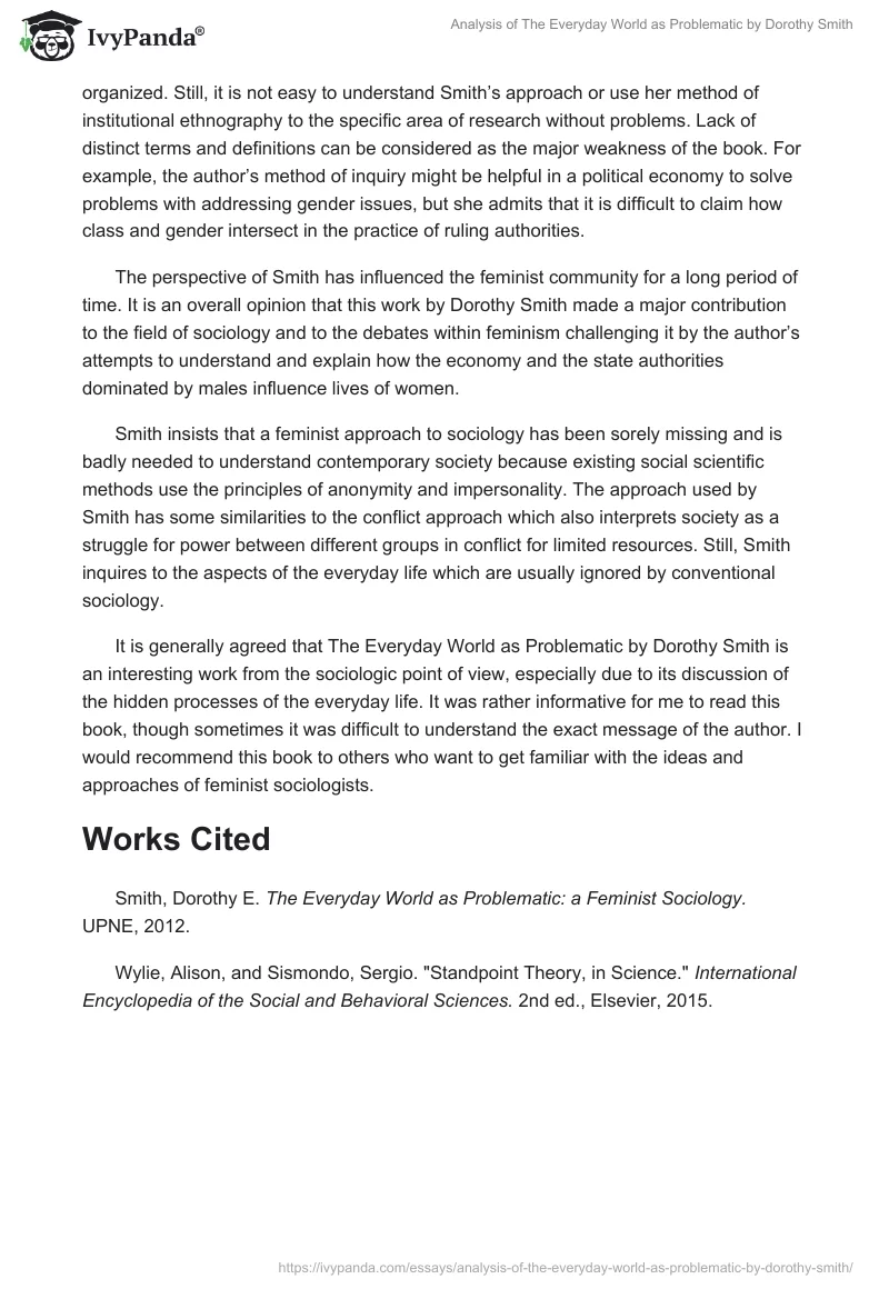 Analysis of "The Everyday World as Problematic" by Dorothy Smith. Page 2