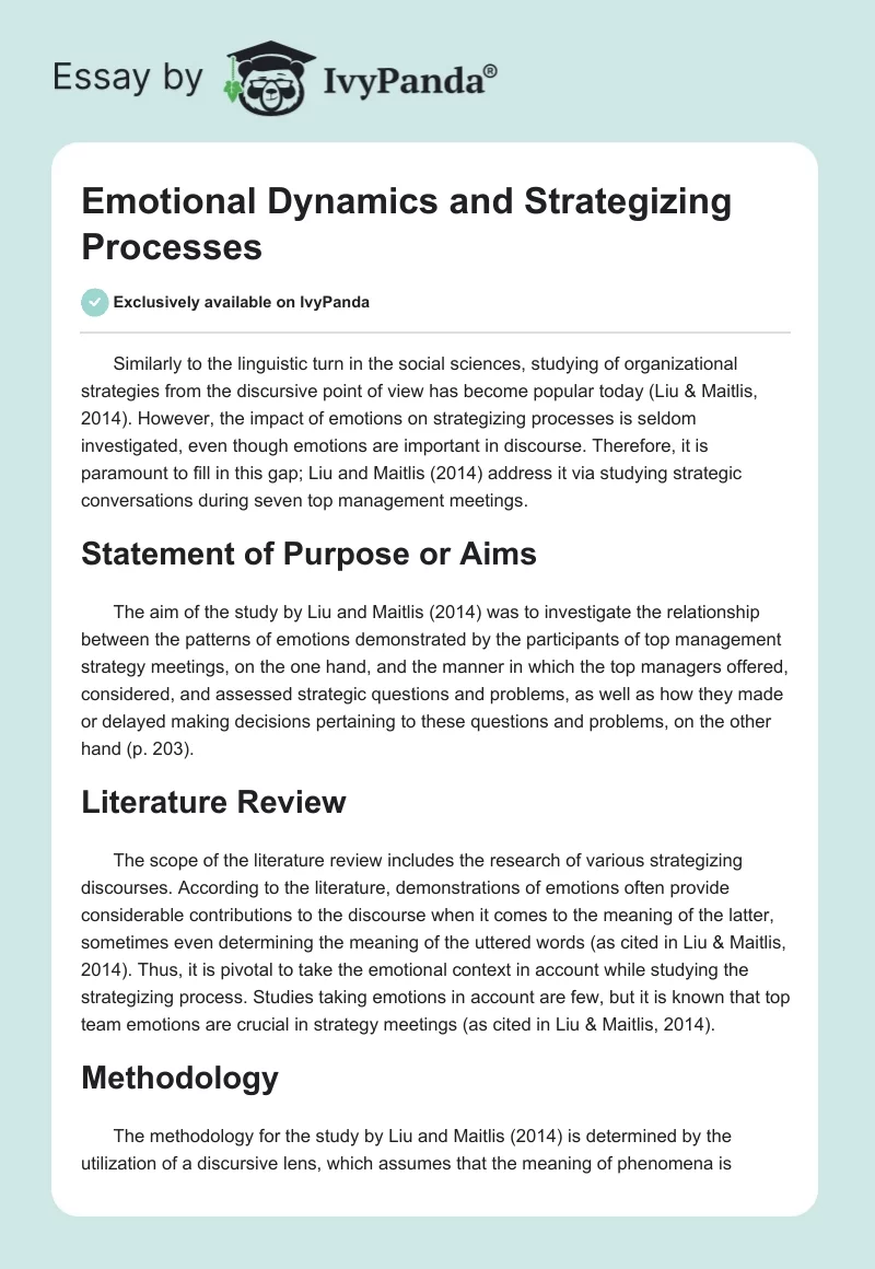 Emotional Dynamics and Strategizing Processes. Page 1