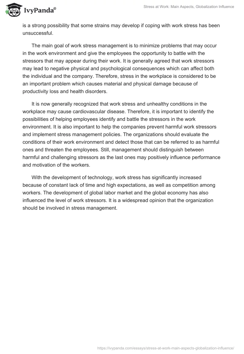 Stress at Work: Main Aspects, Globalization Influence. Page 2