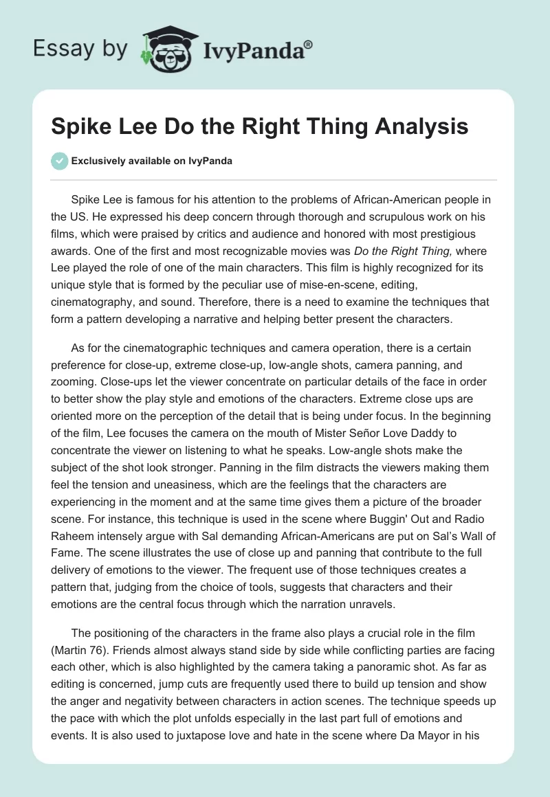 Spike Lee "Do the Right Thing" Analysis. Page 1