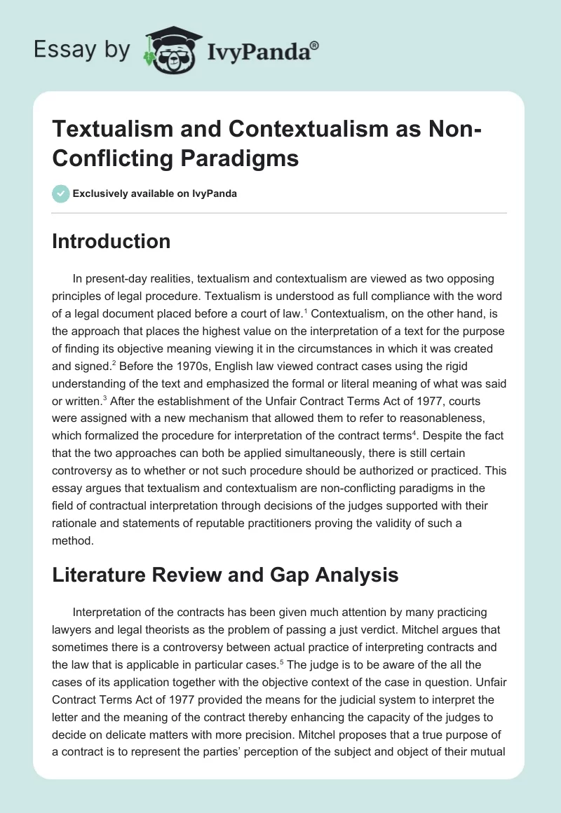 Textualism and Contextualism as Non-Conflicting Paradigms. Page 1