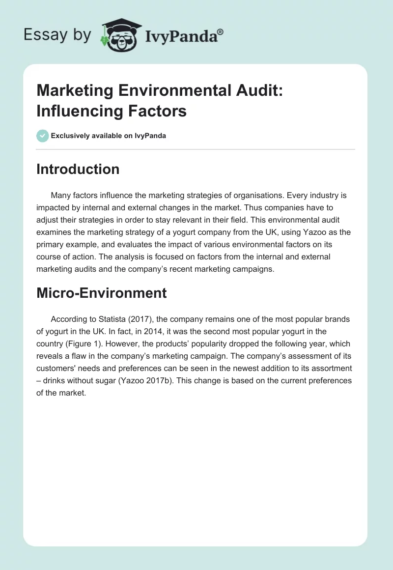 Marketing Environmental Audit: Influencing Factors. Page 1