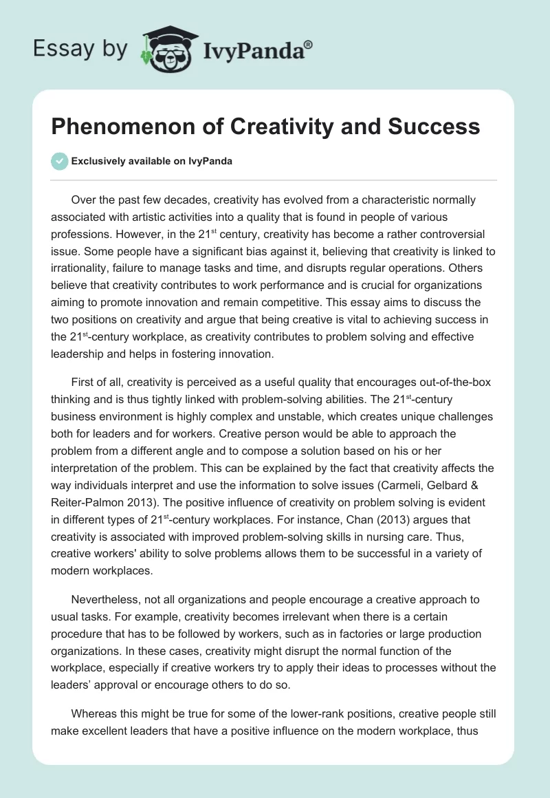 Phenomenon of Creativity and Success. Page 1