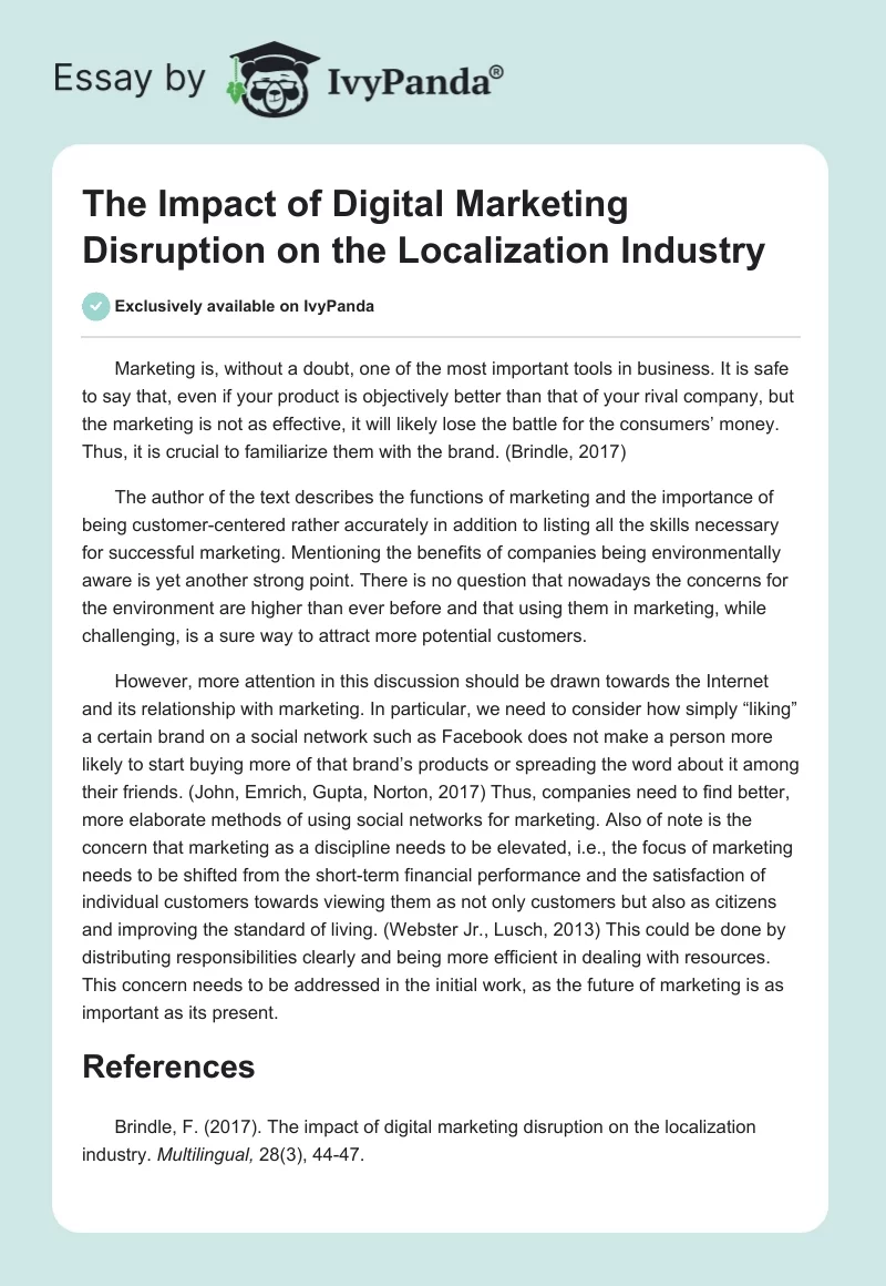 The Impact of Digital Marketing Disruption on the Localization Industry. Page 1