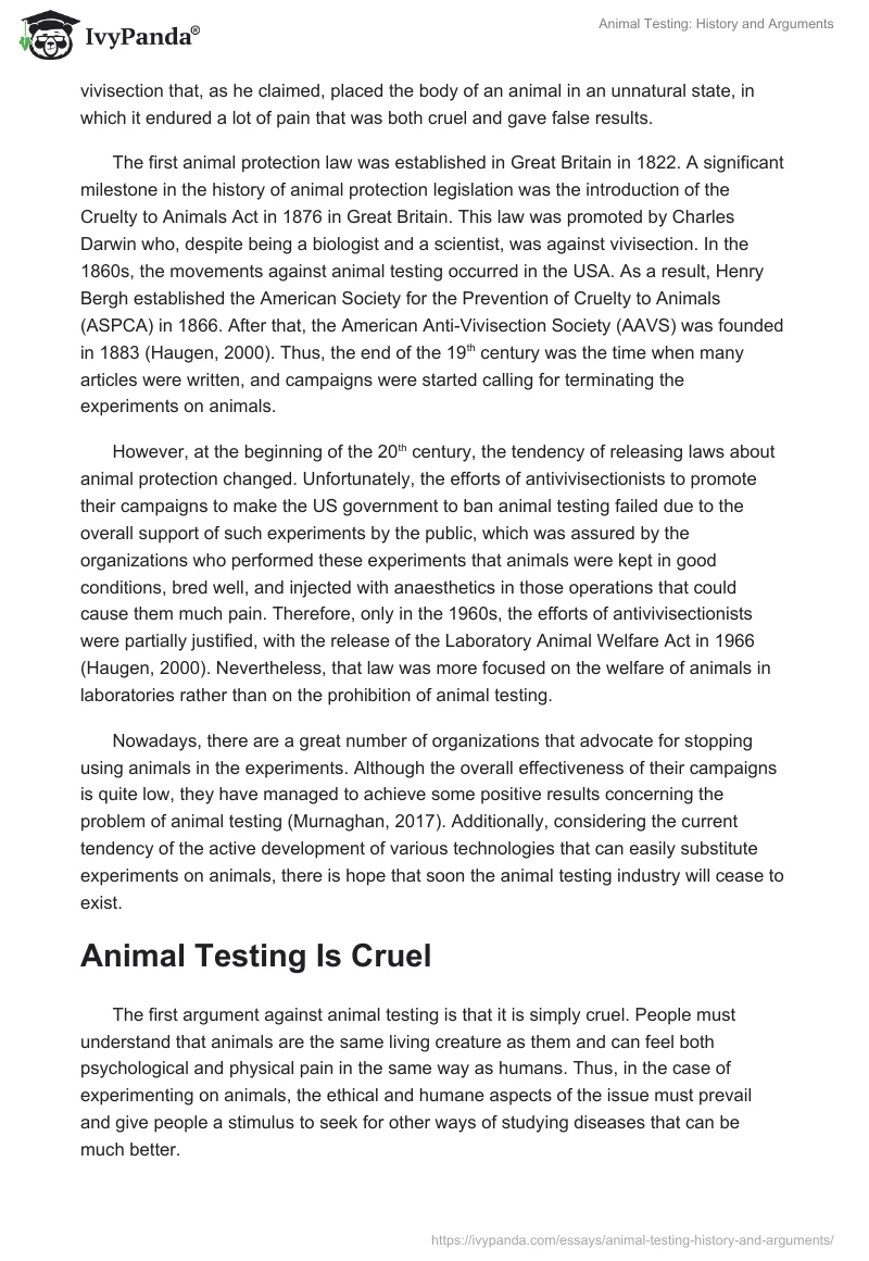 Animal Testing: History and Arguments. Page 2