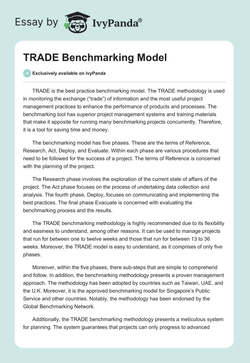 TRADE Benchmarking Model. Page 1