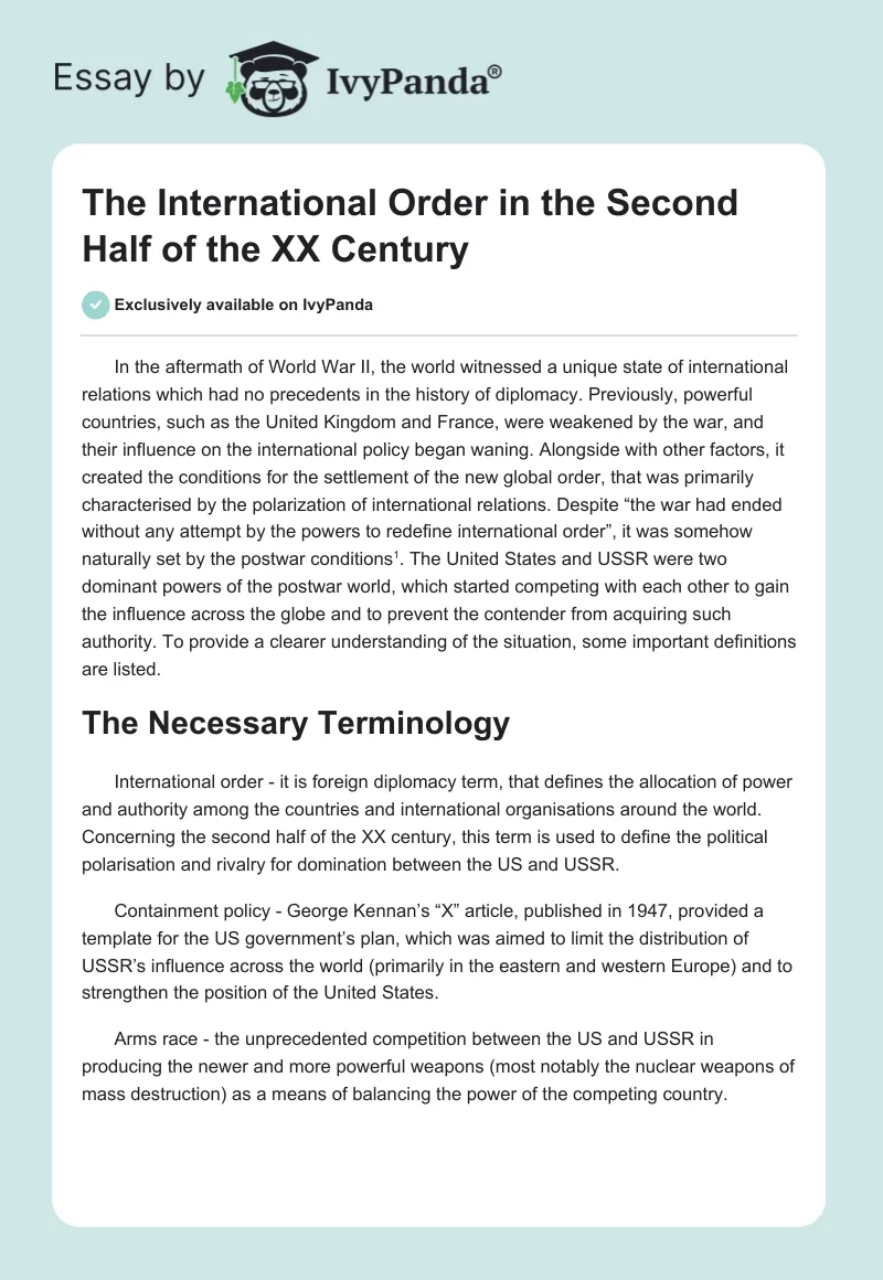 The International Order in the Second Half of the XX Century. Page 1